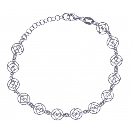 Bracelet argent rhodié 4g - ronds filigranés - 17+3cm