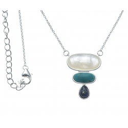 Collier argent rhodié 4g - nacre blanche - howlite - lapis lazuli - 40+5cm