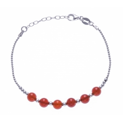 Bracelet argent rhodié 4,2g - 6 billes cornaline 6mm - 17+3cm
