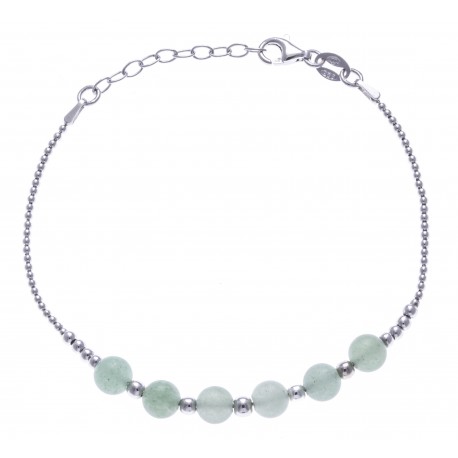 Bracelet argent rhodié 4,2g - 6 billes aventurine verte 6mm - 17+3cm