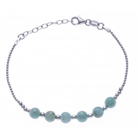 Bracelet argent rhodié 4,2g - 6 billes amazonite 6mm - 17+3cm