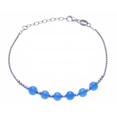 Bracelet argent rhodié 4,2g - 6 billes agathe bleue 6mm - 17+3cm