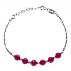 Bracelet argent rhodié 4,2g - 6 billes agathe fushia 6mm - 17+3cm