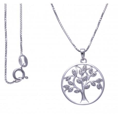 Collier argent rhodié 4,2g - arbre - zircons - 40cm