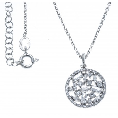 Collier argent rhodié 4,4g - zircons  - diam. 15mm -  38+5cm