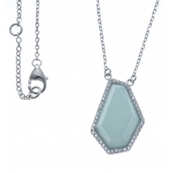 Collier argent rhodié, 4,6g - zircons - amazonite - 40+2,5+2,5cm