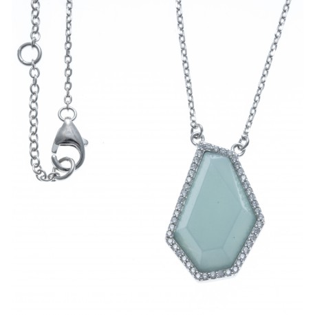 Collier argent rhodié, 4,6g - zircons - amazonite - 40+2,5+2,5cm