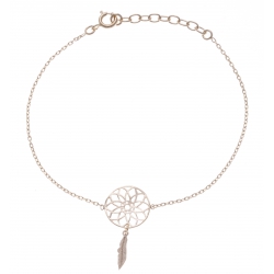 Bracelet plaqué or - attrape rêve - 1 plume - 17+3cm