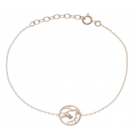 Bracelet plaqué or - oiseau - zircons - 17+3cm