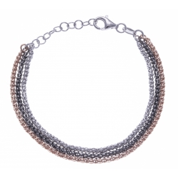 Bracelet argent rodié 5g - 3 tons rosé, noir et rhodié - 3 fils - 17+3cm