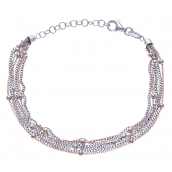 Bracelet argent rodié 5,2g - 2 tons rosé et rhodié - 6 fils - 17+3cm