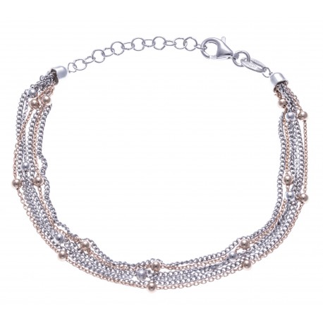 Bracelet argent rodié 5,2g - 2 tons rosé et rhodié - 6 fils - 17+3cm