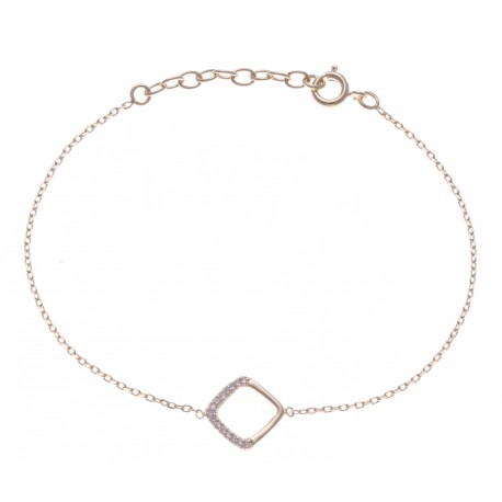 Bracelet plaqué or - carré ajouré - zircons - 17+3cm