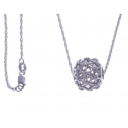 Collier argent rhodié 6,1g - boule -  zircons - 60cm