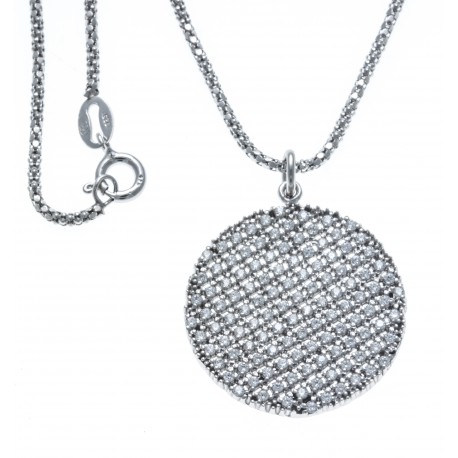 Collier argent rhodié 8g - rond diamètre 25mm -  zircons - 45cm