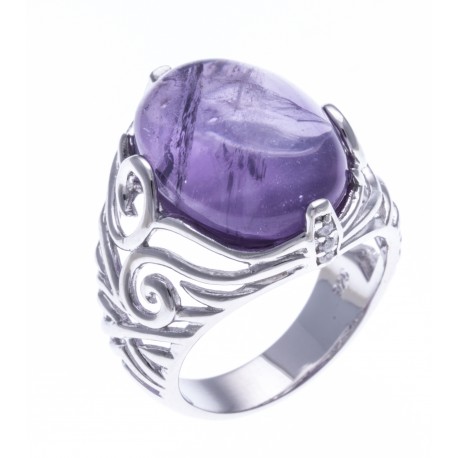 Bague argent rhodié 8,5g - améthyste - zircons - T52 à 60