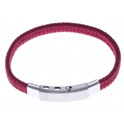 Bracelet acier homme - tissus rouge - largeur 0,8cm - réglable 20-21,5cm
