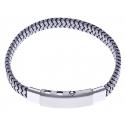Bracelet acier homme - tissus gris et noir - largeur 0,8cm -  réglable 20-21,5cm