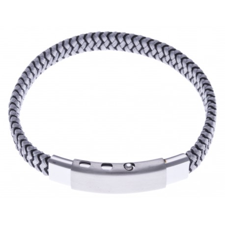 Bracelet acier homme - tissus gris et noir - largeur 0,8cm -  réglable 20-21,5cm