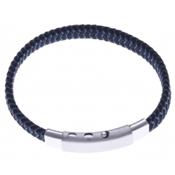 Bracelet acier homme - tissus bleu et noir - largeur 0,8cm -  réglable 20-21,5cm