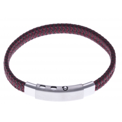 Bracelet acier homme - tissus rouge et noir - largeur 0,8cm -  réglable 20-21,5cm