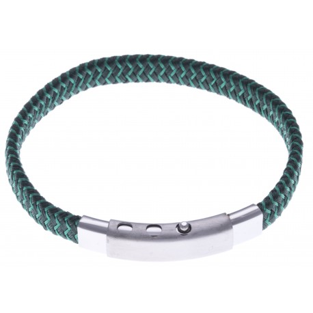 Bracelet acier homme - tissus vert et vert foncé - largeur 0,8cm -  réglable 20-21,5cm