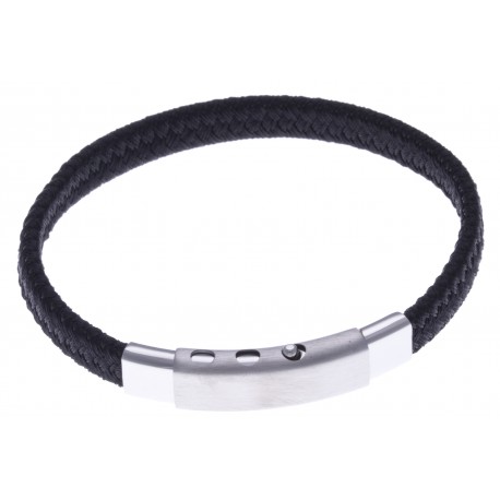 Bracelet acier homme - tissus noir - largeur 0,8cm - réglable 20-21,5cm