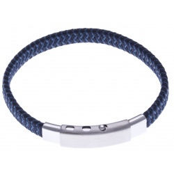 Bracelet acier homme - tissus bleu et noir - largeur 0,8cm -  réglable 20-21,5cm