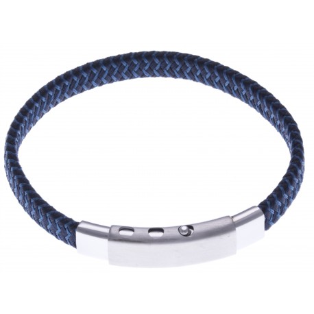 Bracelet acier homme - tissus bleu et noir - largeur 0,8cm -  réglable 20-21,5cm