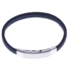 Bracelet acier homme - tissus bleu foncé - largeur 0,8cm - réglable 20-21,5cm