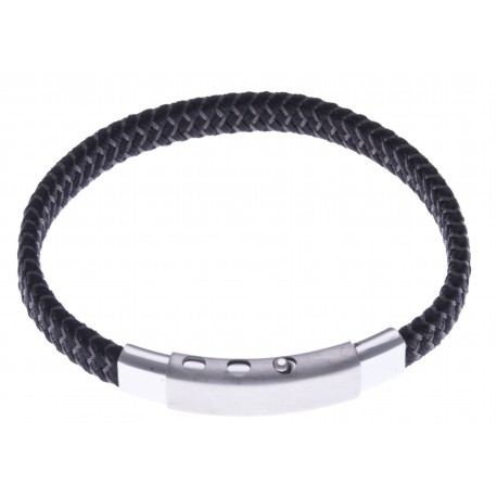 Bracelet acier homme - tissus gris et noir - largeur 0,8cm -  réglable 20-21,5cm