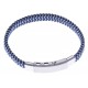 Bracelet acier homme - cuir bleu foncé et blanc - largeur 0,8cm -  réglable 20-21,5cm