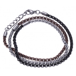 Bracelet acier homme 3 tours - 3 tons blanc, marron et noir - 60+3cm