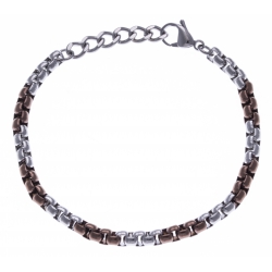 Bracelet acier homme - 2 tons - marron et blanc - 20+3cm