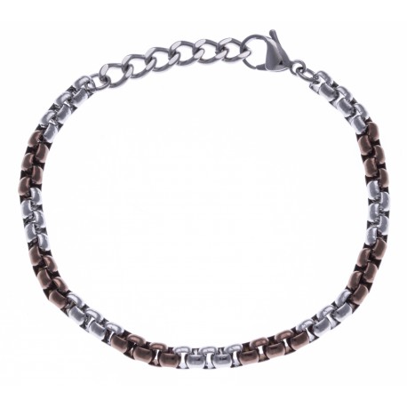 Bracelet acier homme - 2 tons - marron et blanc - 20+3cm