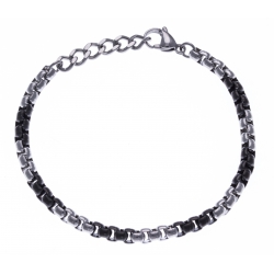 Bracelet acier homme - 2 tons - noir et blanc - 20+3cm