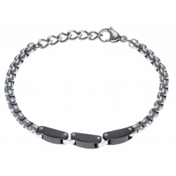 Bracelet acier homme - 2 tons - noir et blanc - 3 composants noirs - 20+3cm