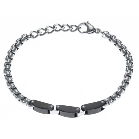 Bracelet acier homme - 2 tons - noir et blanc - 3 composants noirs - 20+3cm