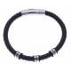 Bracelet acier homme - 2 tons - cuir diam. 6mm - 3 composants - 21cm