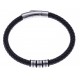 Bracelet acier homme - 2 tons - cuir diam. 6mm - 3 composants - 21cm