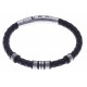 Bracelet acier homme - 2 tons - cuir diam. 6mm - 5 composants - réglable 20-21,5cm