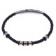 Bracelet acier homme - 2 tons - cuir diam. 4mm - 5 composants - réglable 20-21,5cm