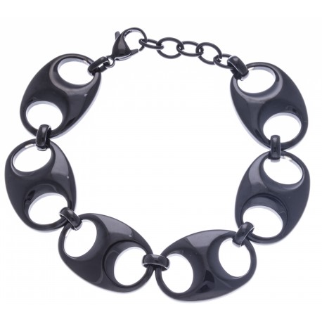 Bracelet acier noir - grain de café - 17+3cm