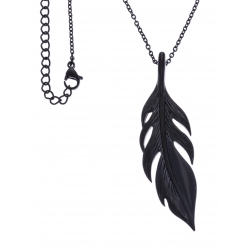 Collier acier noir plume - 40+10cm