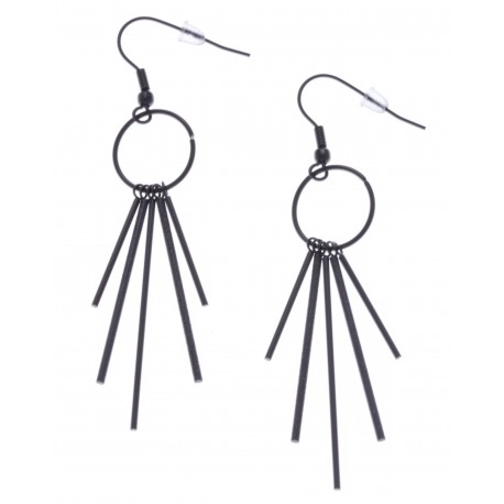 Boucles d'oreille acier noir - batons - hauteur 6cm