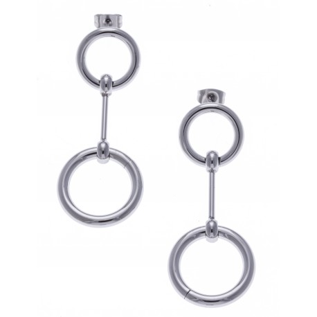 Boucles d'oreille acier 2 ronds - diam. Int. 1 et 1,5cm - hauteur 5cm