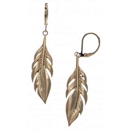 Boucles d'oreille acier doré plumes - hauteur 4cm