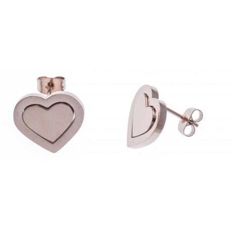 Boucles d'oreille acier rosé cœur - hauteur 1,5cm