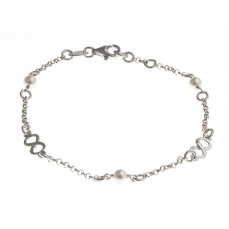 Bracelet argent rhodié 2,7g - infinis - perles SW - 18,5 cm