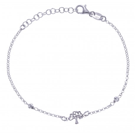 Bracelet argent rhodié 2g-  arbre - 17+3cm